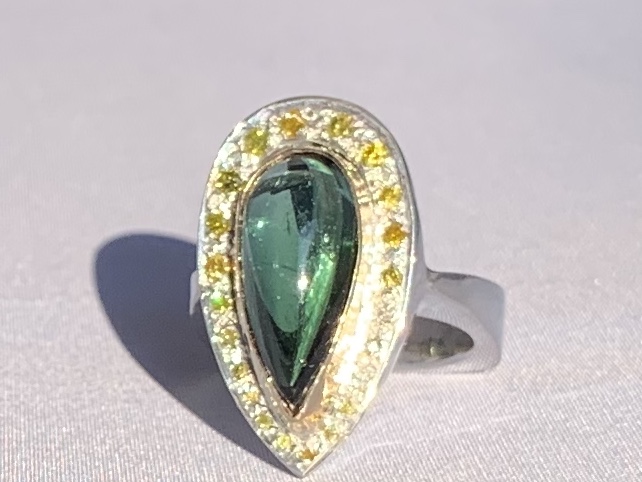 Tourmaline, diamond and sterling/14k ring