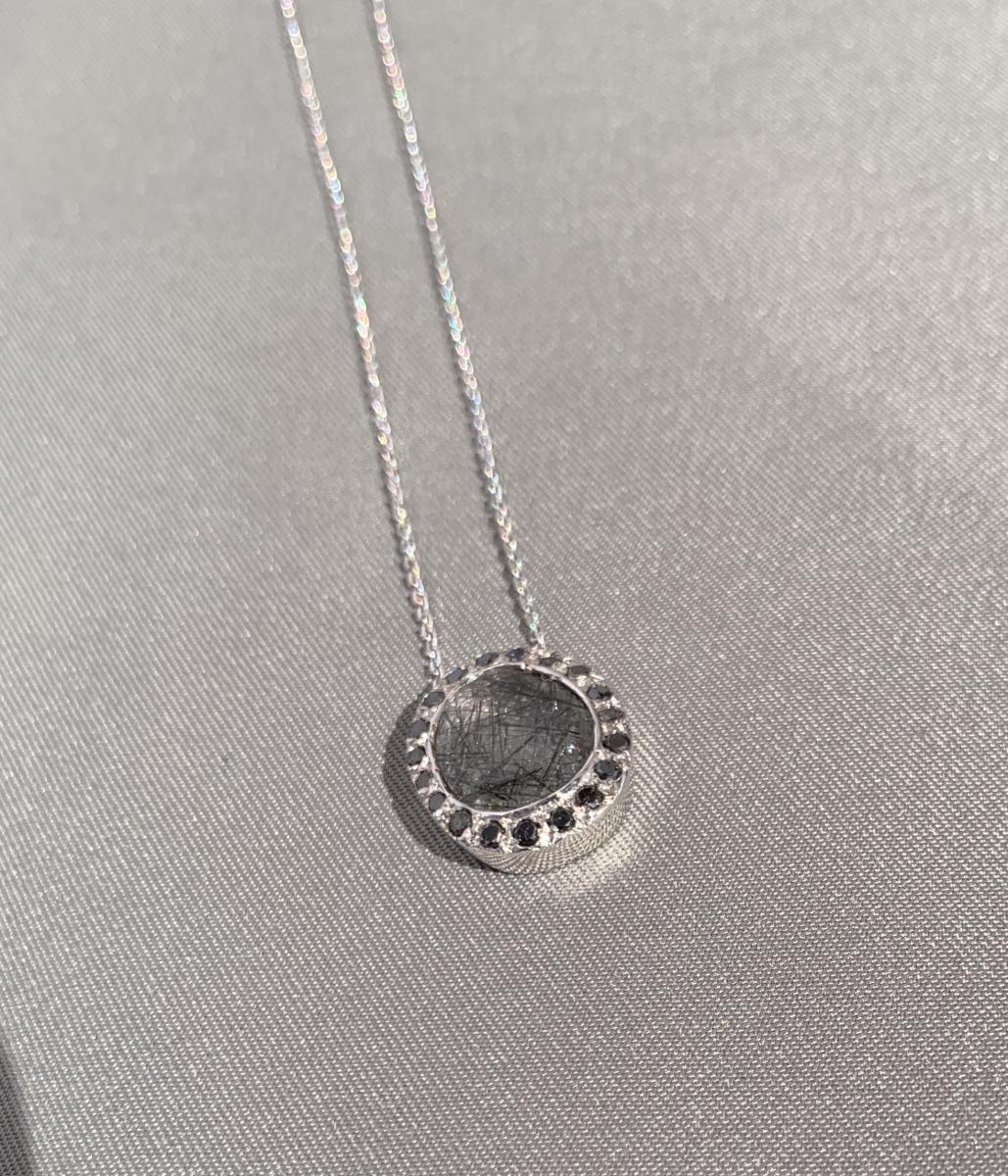 Black diamond and tourmalated quartz pendant picture
