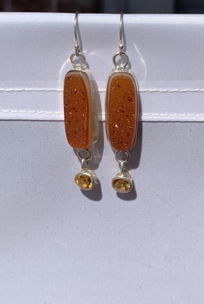 Druzy quartz, citrine, sterling earrings picture