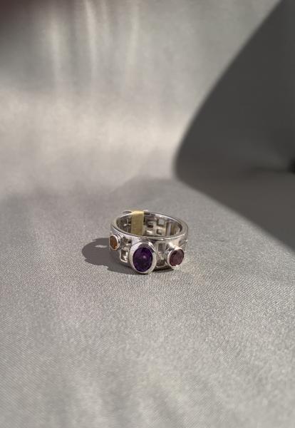 14k white gold, amethyst, citrine and garnet ring picture