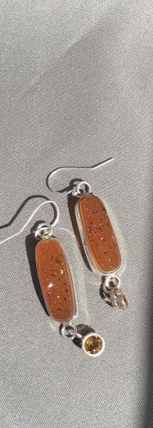 Druzy quartz, citrine, sterling earrings picture