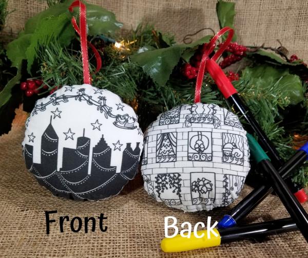 Santa Over the City Coloring Ornament picture