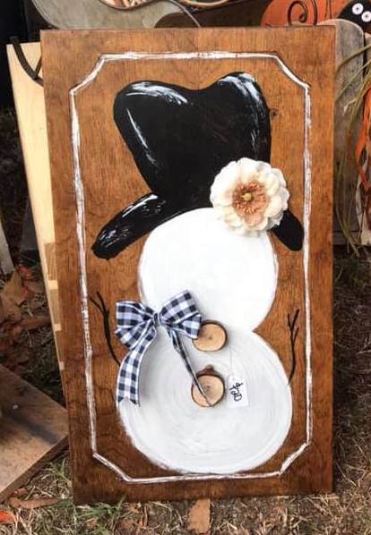 Snowman - reclaimed cabinet door -large picture