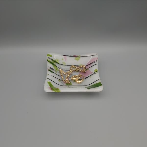 4" Square Dish – White w/Purple, Pink and Green Confetti picture