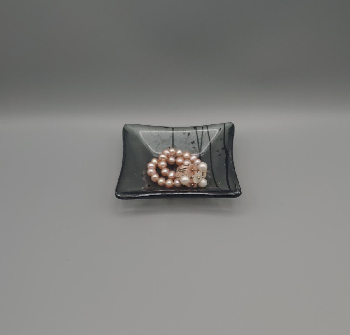 4" Square Dish – Silver Gray w/Black Stringer picture