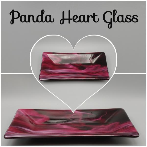 5” x 9” Rectangle Dish – Cranberry/Pink/White Swirl on Black picture