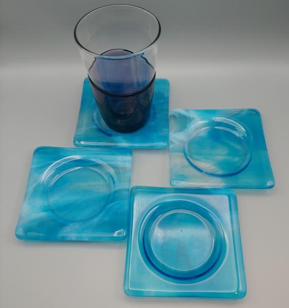 5 1/8” Square Coaster Set – Turquoise and White Swirl picture
