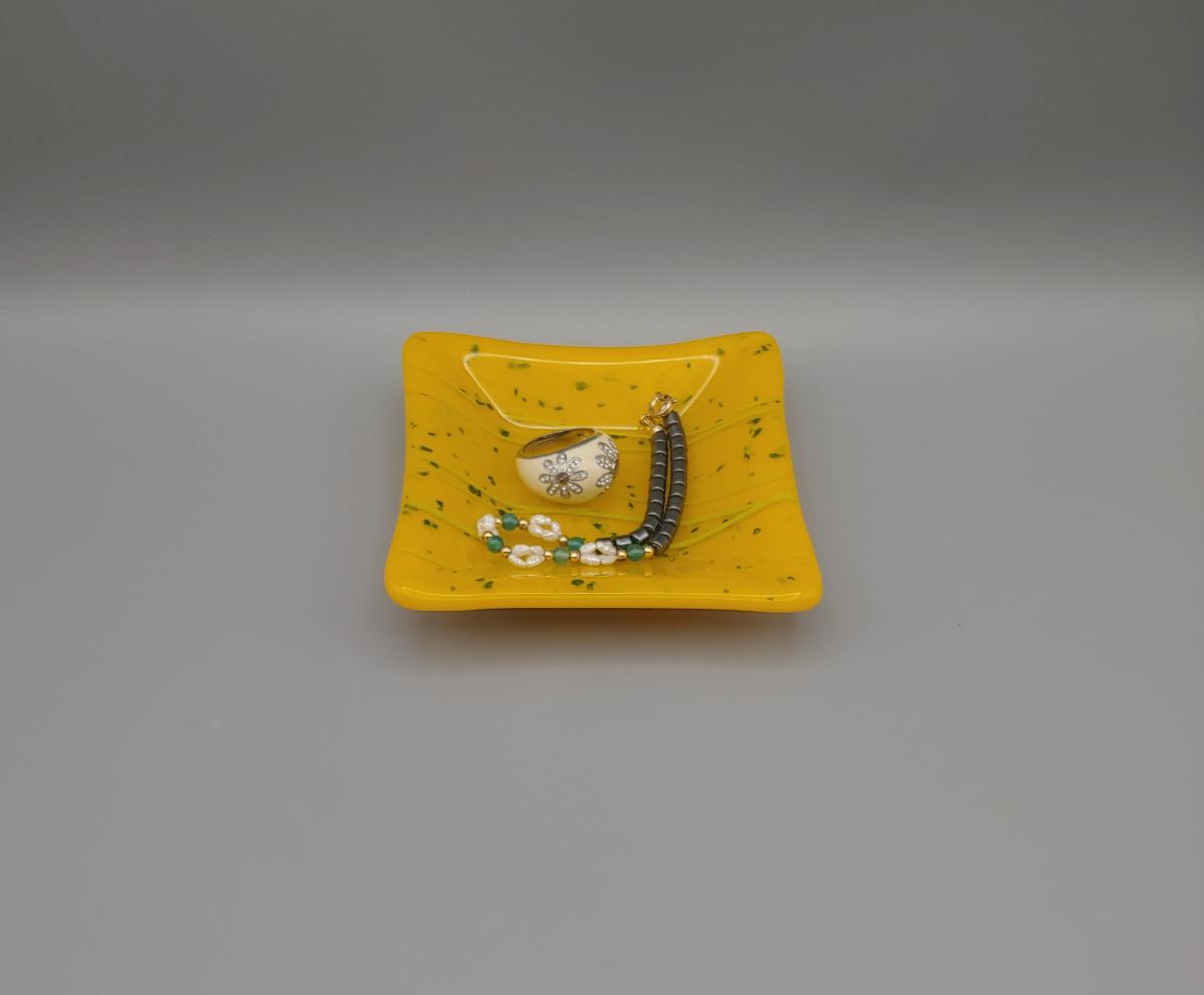 4" Square Dish – Yellow w/Yellow & Green Stringer picture