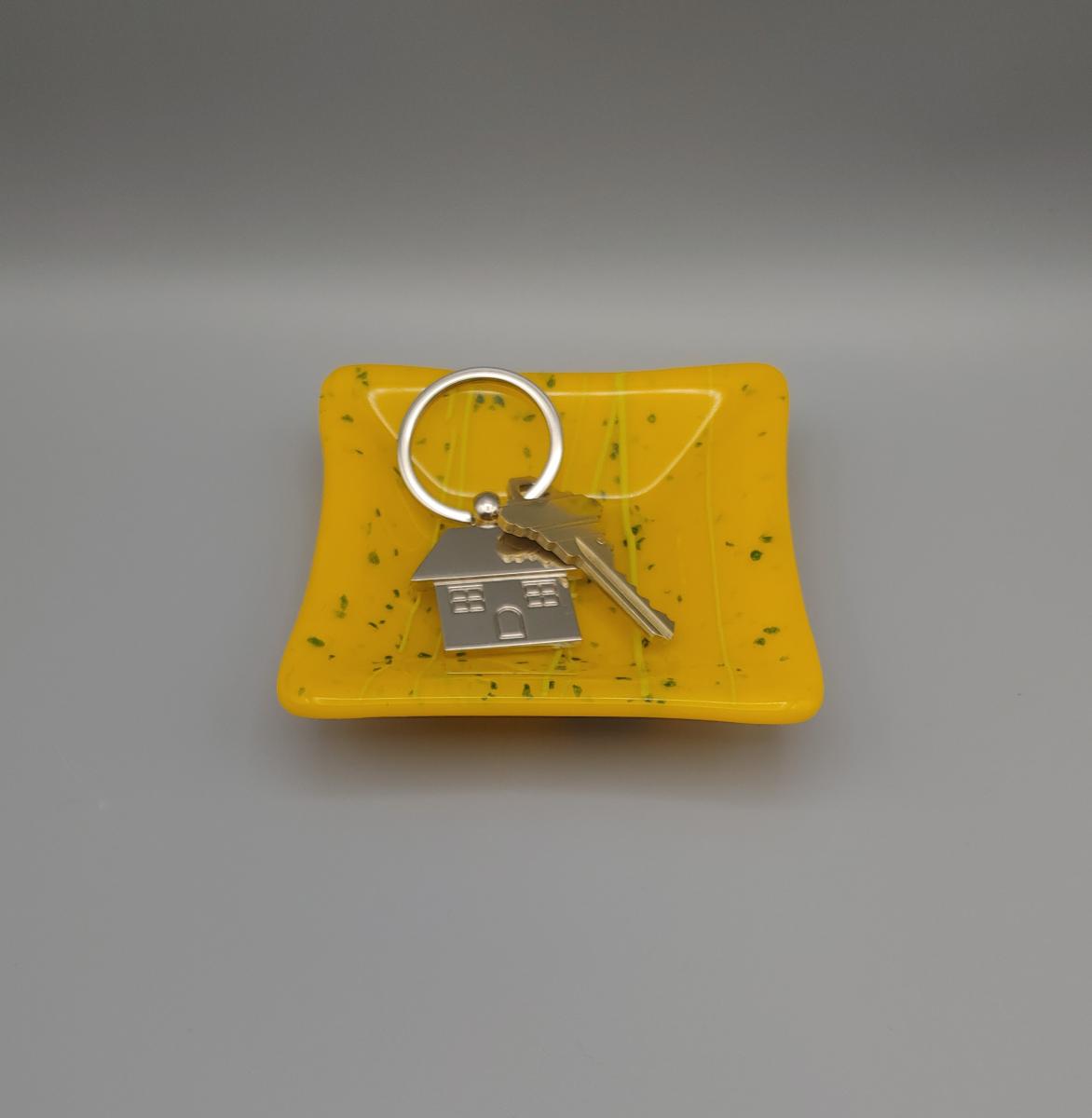 4" Square Dish – Yellow w/Yellow & Green Stringer picture