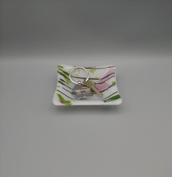 4" Square Dish – White w/Purple, Pink and Green Confetti picture