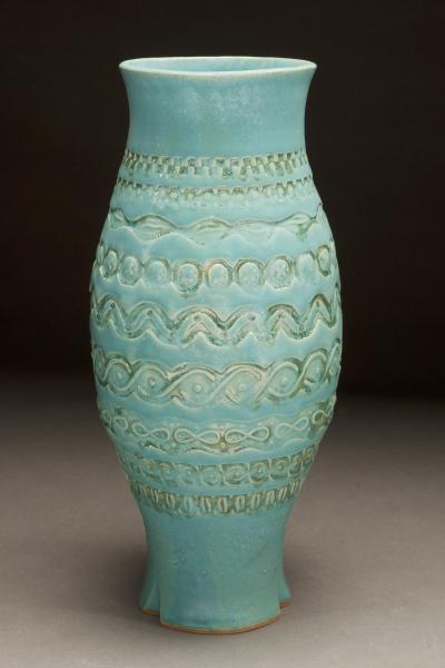 All Textured Tall Vase in Deep Aqua
