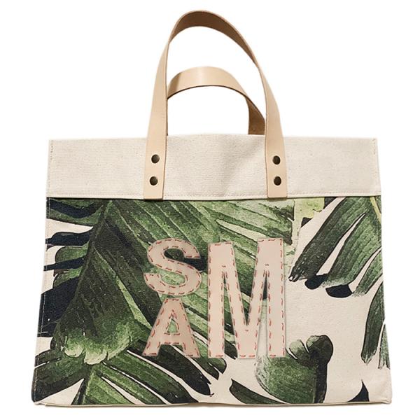 Palm Print Large Canvas Tote - Block Monogram picture