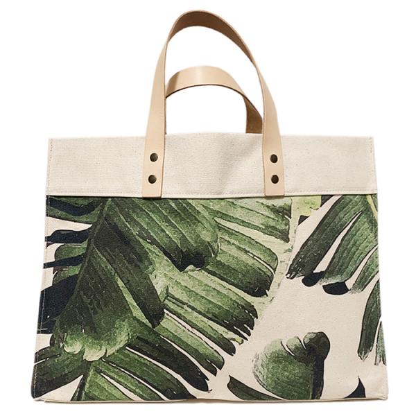 Palm Print Large Canvas Tote