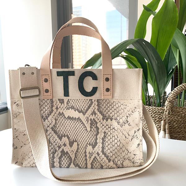 Snake Print Mini Canvas Tote - Double Monogram