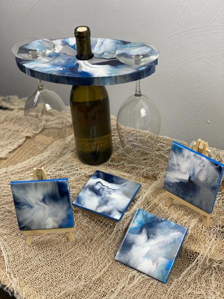 Wine bottle and glass holder picture