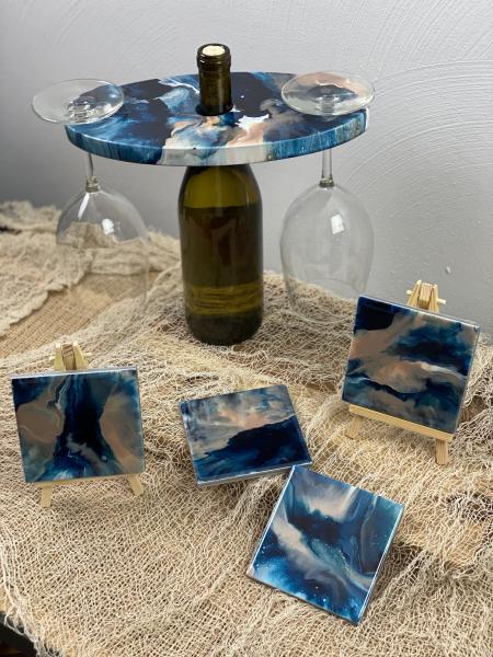 Wine bottle and glass holder picture
