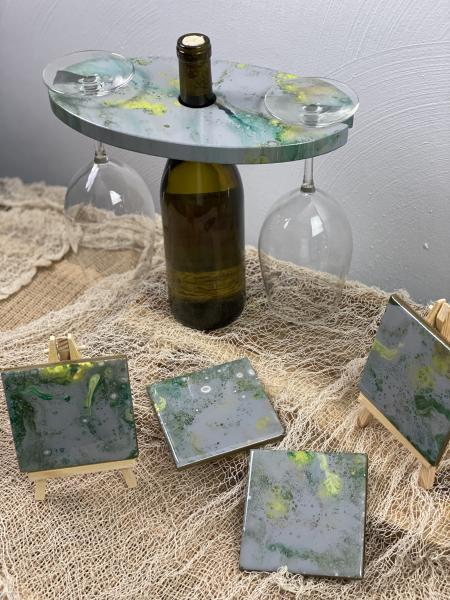 Wine bottle and glass holder picture