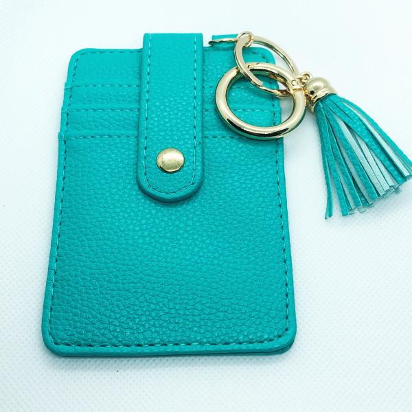 Card Holder Keychain with Tassel- Turquoise picture