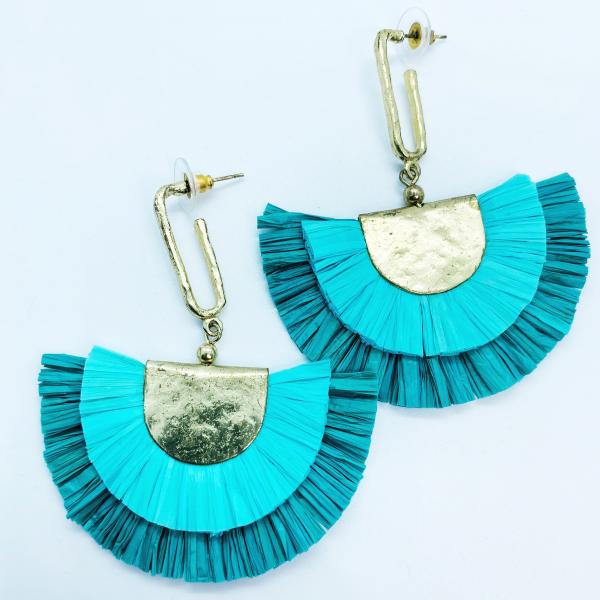Hanging Raffia Earrings (Turquoise)