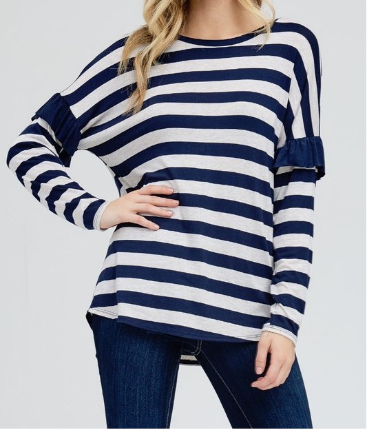 Striped Ruffle Sleeve Top