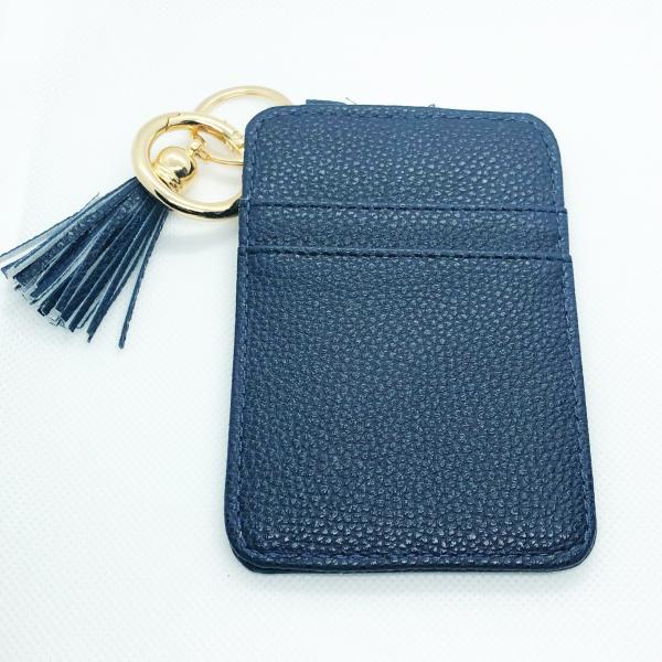 Card Holder Keychain with Tassel- Navy picture
