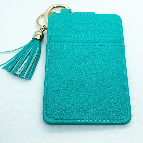 Card Holder Keychain with Tassel- Turquoise picture