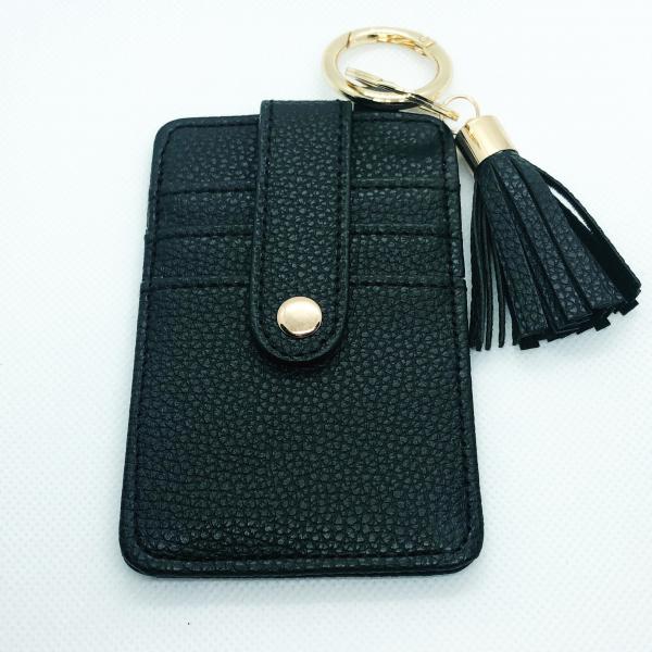 Card Holder Keychain with Tassel- Black picture