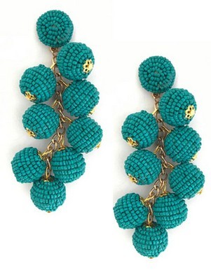 Beaded Ball Statement Earrings - Teal