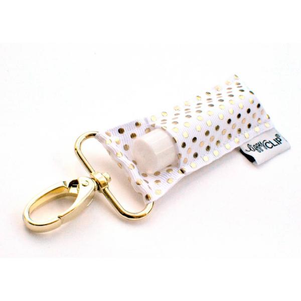 LippyClip Chapstick Holder- White & Gold Dots