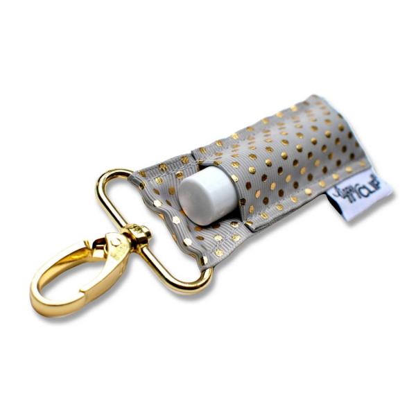 LippyClip Chapstick Holder- Grey & Gold Dots