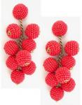 Beaded Ball Statement Earrings - Red