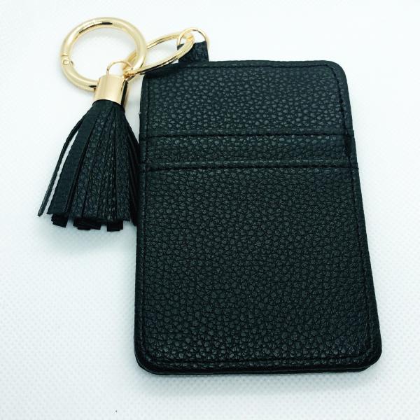 Card Holder Keychain with Tassel- Black picture