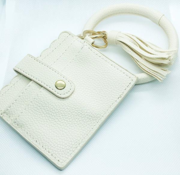 Card Holder & Bracelet Keychain- Cream