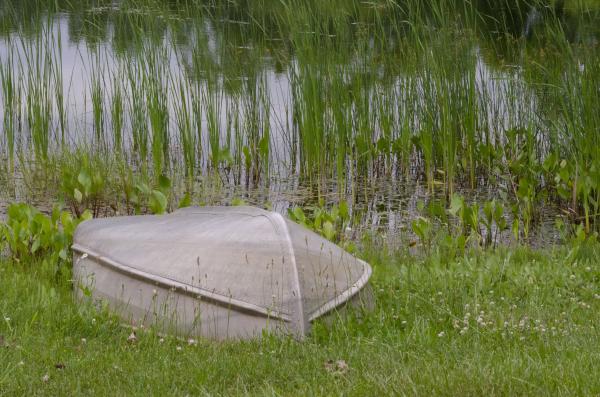 Boat at the old Fishin' Hole, Black & White Print with a black mat. picture