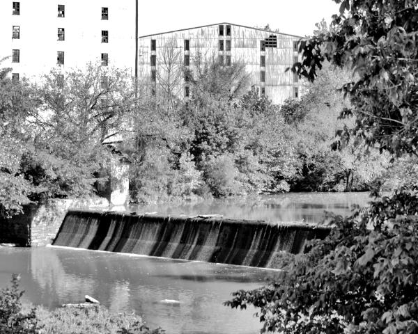 Water Fall and Warehouses at Four Roses Distillery