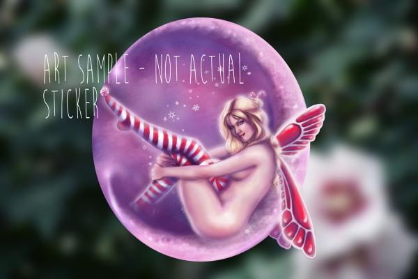 Peppermint Moon Pin Up Fairy Glitter Vinyl Die Cut Sticker picture