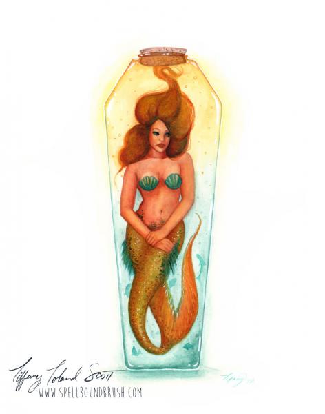 Yellow Bottle Mermaid - Watercolors