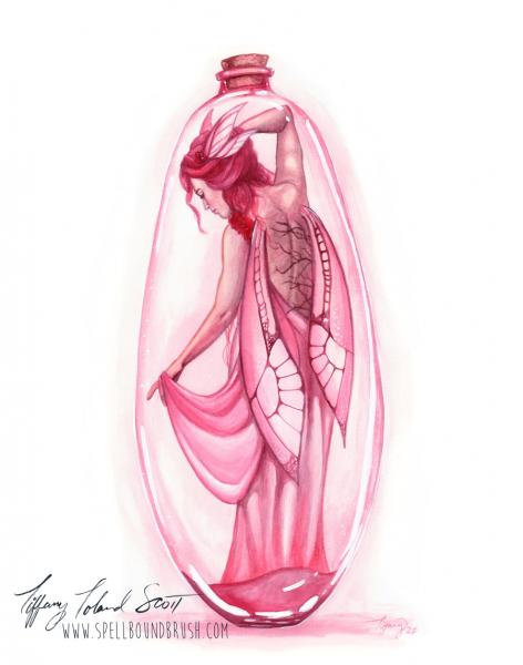 Pink Bottle Fairy - Watercolors