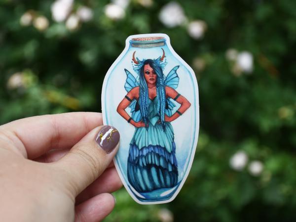 Blue Bottle Fairy Glossy Vinyl Die Cut Sticker picture