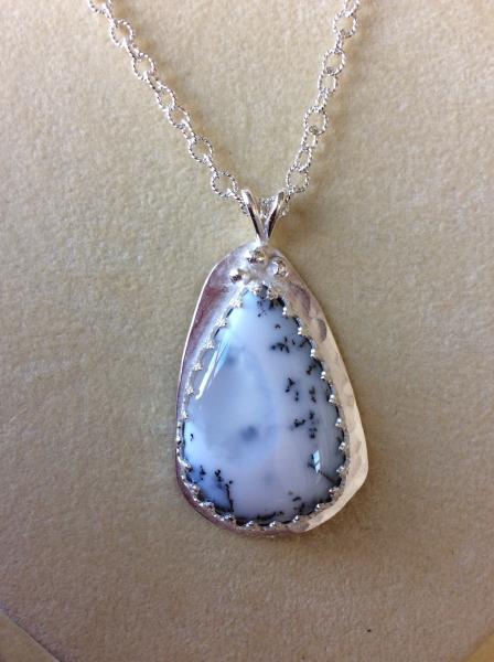 Milky White and Black Agate Sterling Pendant