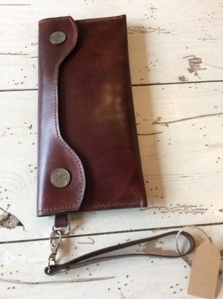 Hand sewn Leather clutch with Detachable Strap with Buffalo Nickel Snaps picture