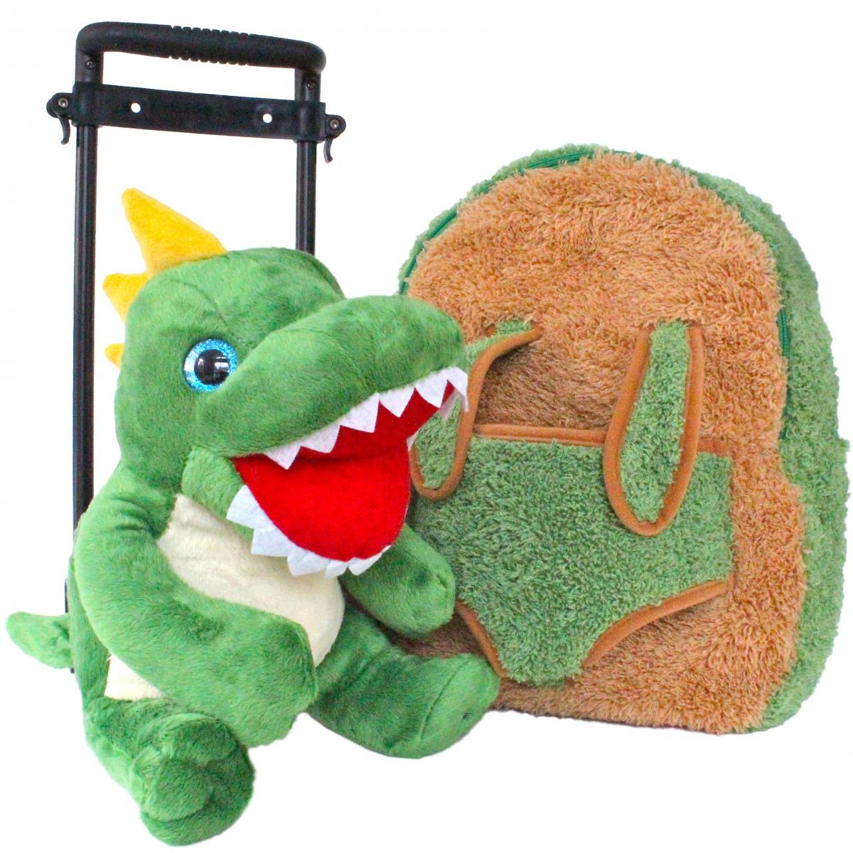 Roller Bag Kids Rolling Backpack Luggage with Removable Stuffed Dinosaur picture