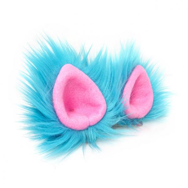 Faux Fur Party Accessory Costume Furry Ear Clips - Blue