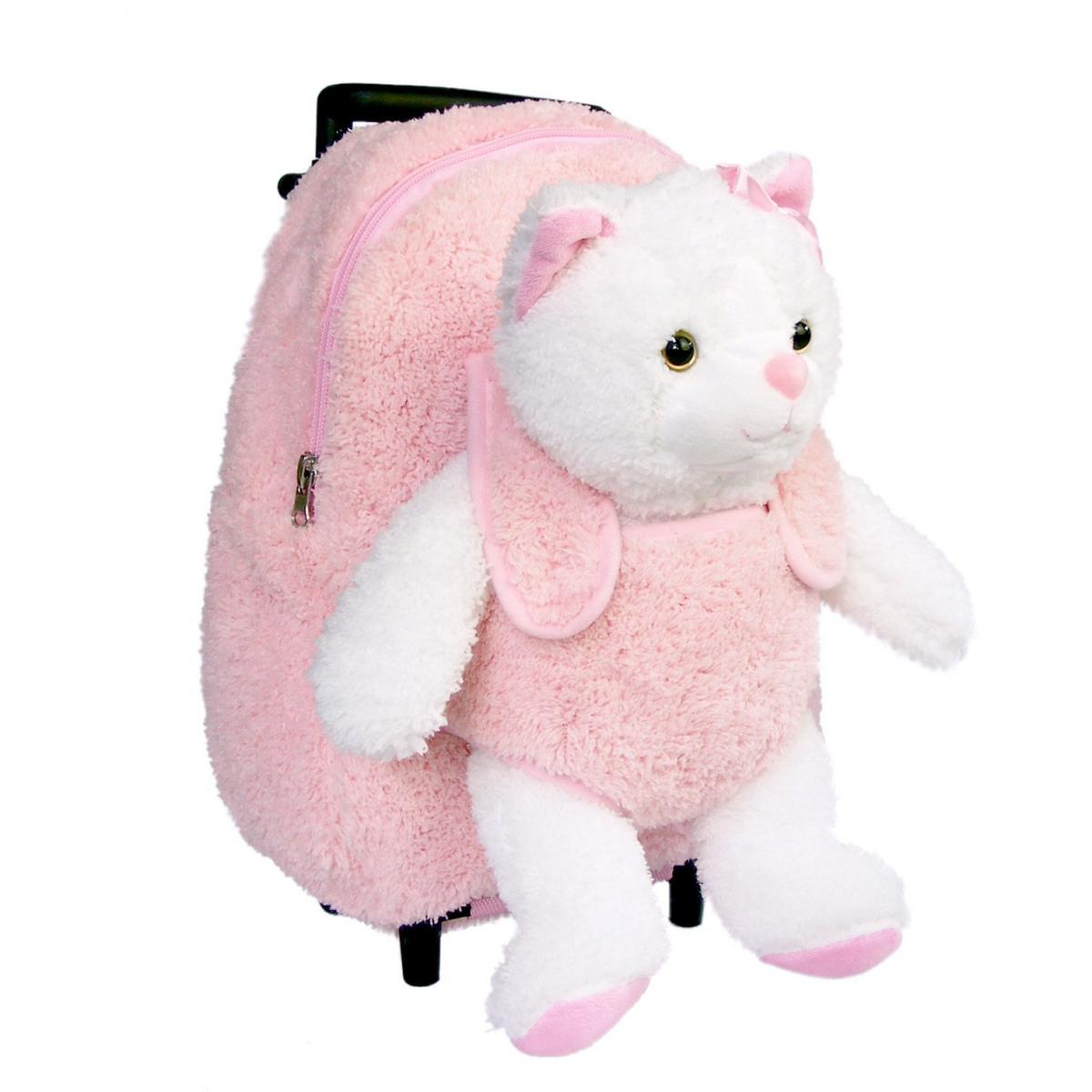 Roller Bag Kids Rolling Backpack Luggage with Removable Plush Stuffed Animal Kitty Cat picture