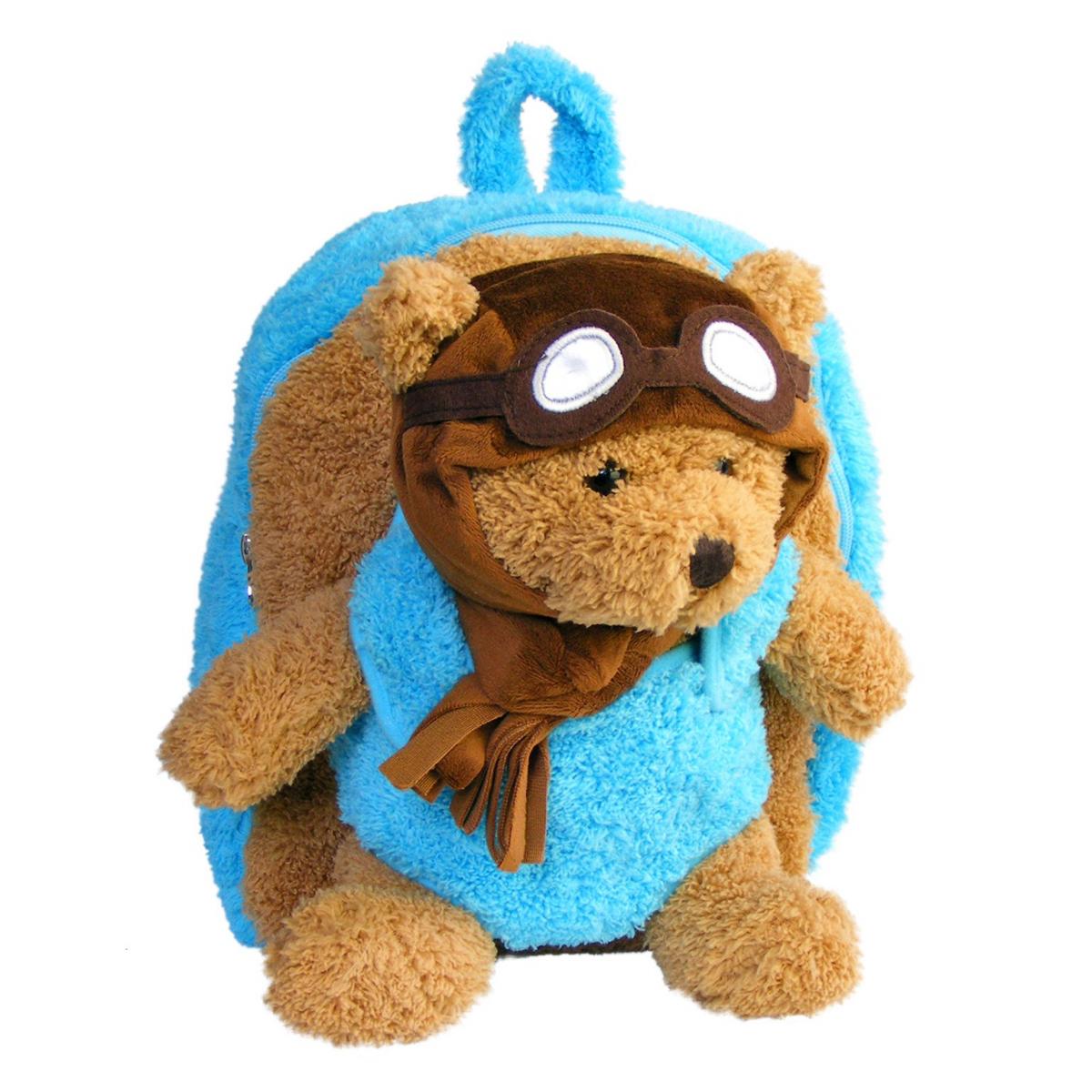 Roller Bag Kids Rolling Backpack Luggage with Removable Plush Stuffed Animal Aviator Bear picture