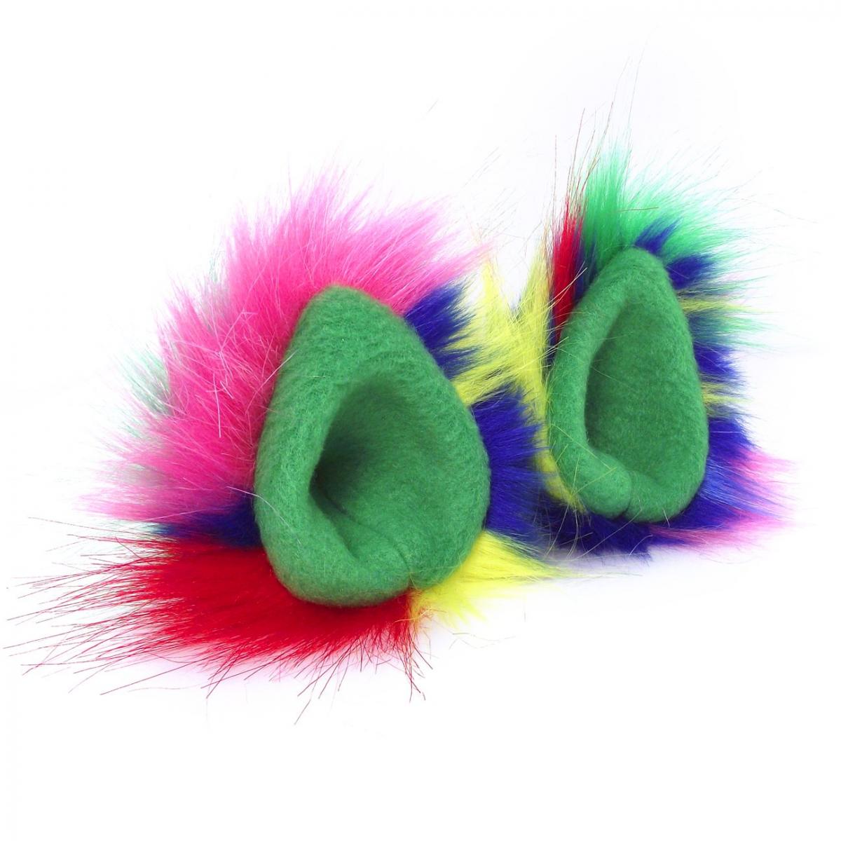 Faux Fur Party Accessory Costume Furry Ear Clips - Primary Multicolor Green Inside picture