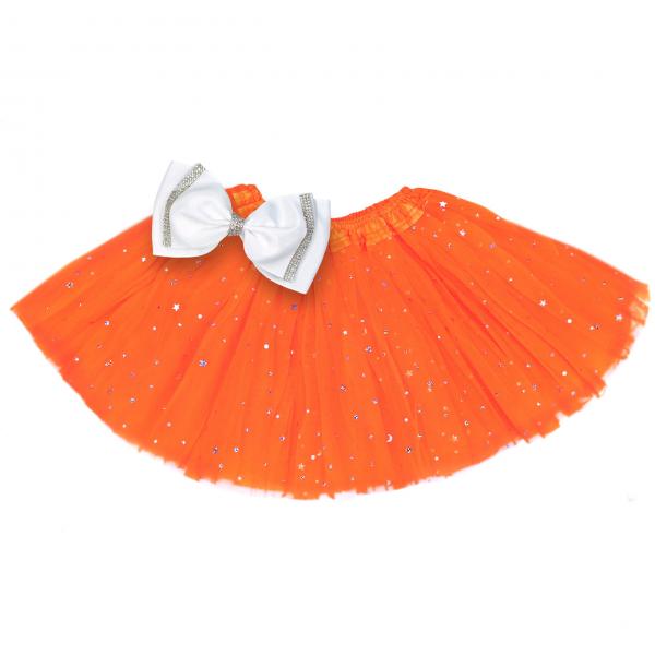 Girls Sparkle Tutu Layered Princess Ballet Skirt Orange picture