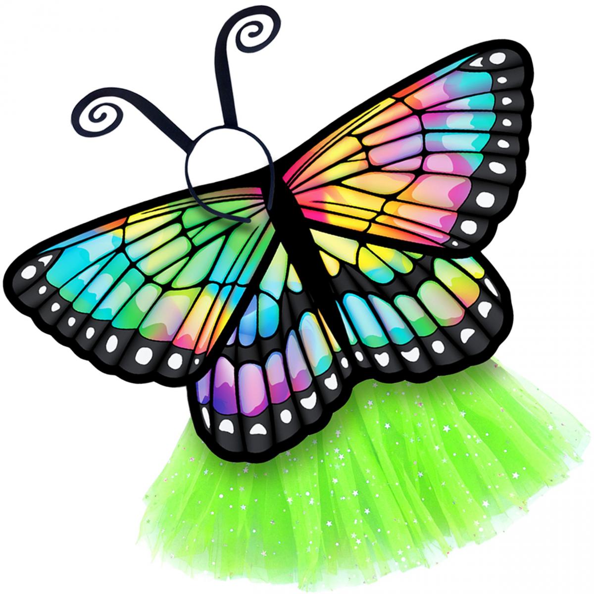 Butterfly Wings Girls Dance Outfit Kids Costume Wing Cape and Tutu picture