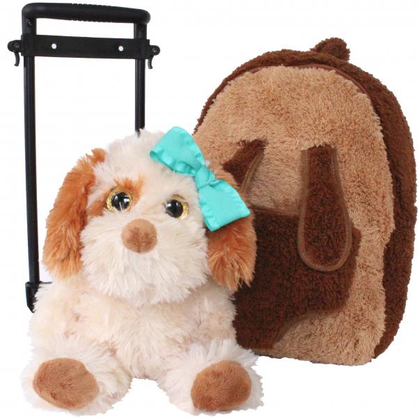 Roller Bag Kids Rolling Backpack Luggage with Removable Plush Stuffed Animal Dog