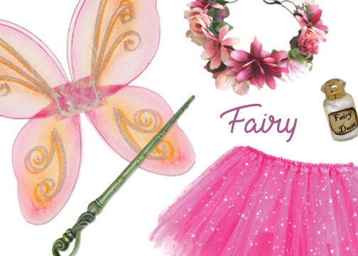 Childrens Fairy Costume Box with Wings Tutu Wand Flower Crown and Pixie Dust